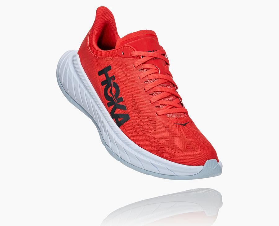 Running Shoes Mens - Hoka One One Carbon X 2 - Red/White - CMXYWDJ-27